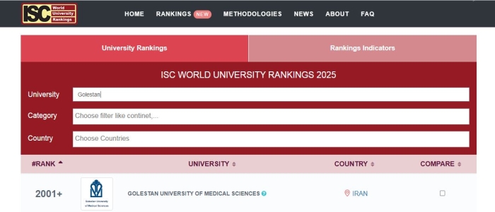 نتایج عملکرد دانشگاه علوم پزشکی گلستان در سال ۲۰۲۵ در ISC Word university rankings منتشر شد